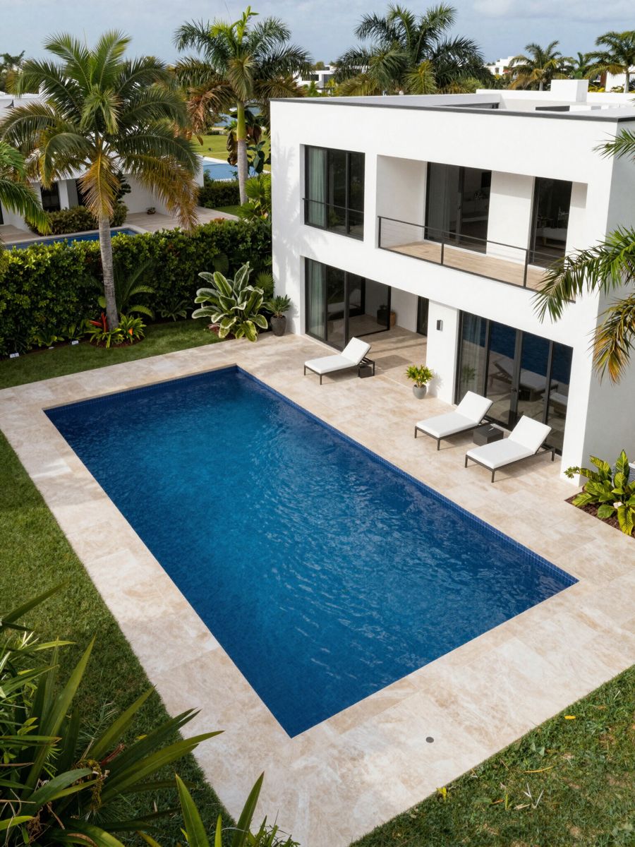 Backyard pool addition, aerial view
