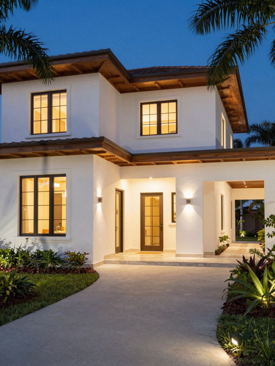 Custom Mediterranean villa at dusk